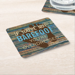 Blue Brown Faux Weathered Wooden Plank Pattern Square Paper Coaster