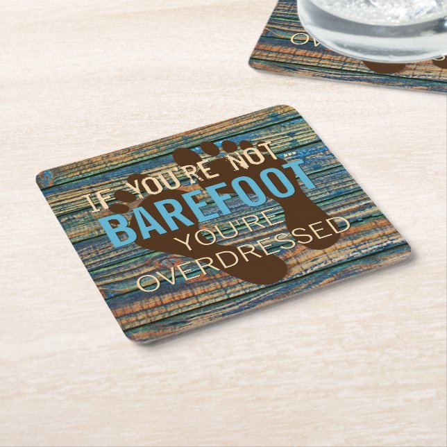 Blue Brown Faux Weathered Wooden Plank Pattern Square Paper Coaster (Angled)