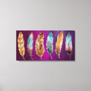 Blue Brown Feathers Purple Stretched Canvas Print