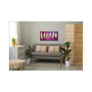 Blue Brown Feathers Purple Stretched Canvas Print