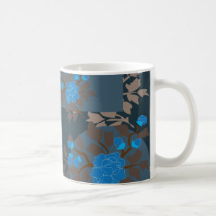 blue brown flora coffee mug