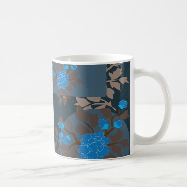 blue brown flora coffee mug (Right)