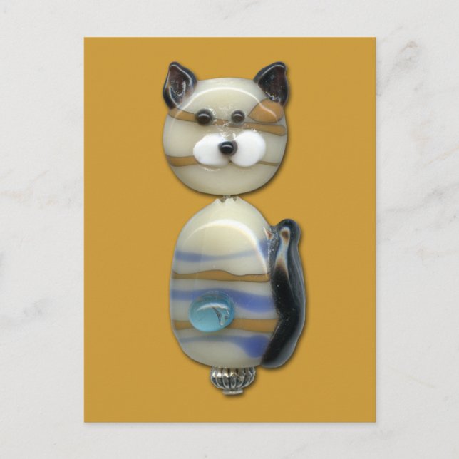 Blue Brown Glass Bead Cat Postcard (Front)