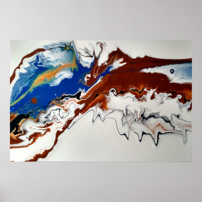 Blue Brown Gold Marble Abstract Fluid Art Poster (Front)