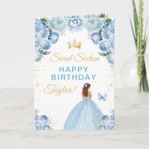 Blue Brown Hair Girl Sweet Sixteen Birthday Card