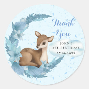 Blue Brown Little Bambi Dust Cloud Birthday Boy Classic Round Sticker