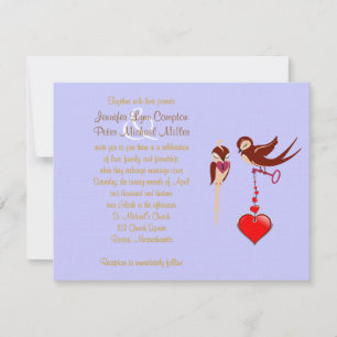 Blue,Brown Lovebirds Heart Wedding Invitation