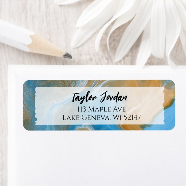 Blue Brown Marble Fluid Art Personalized Label (Insitu)