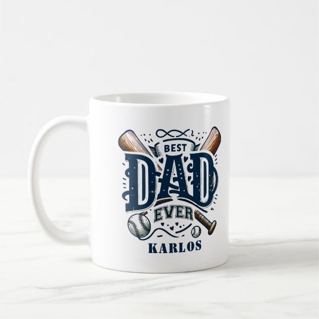 Blue Brown Meilleur Baseball Papa Jamais Café Mug (Gauche)