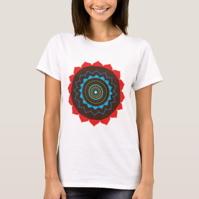 Blue, Brown, Orange, Red Mandala T- shirt (Front)