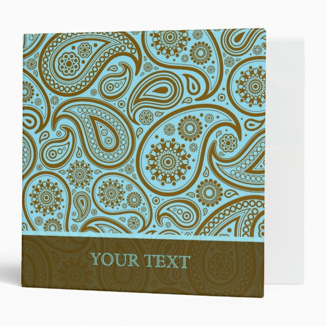 Blue & Brown Paisley Retro Pattern-Template Binder (Front/Inside)