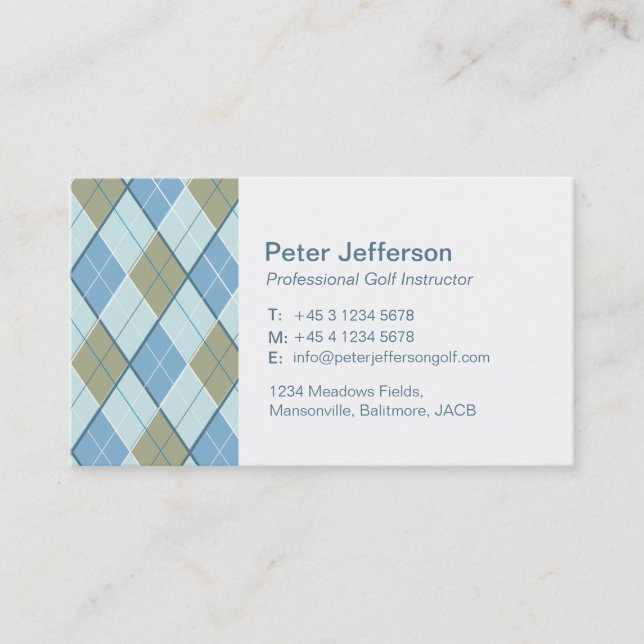 Blue brown pattern Golf instructor business cards (Front)