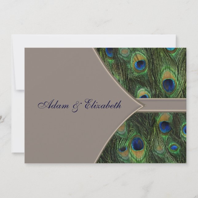 Blue Brown Peacock Wedding Invitations (Front)