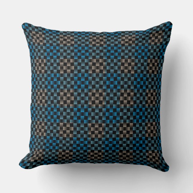 Blue Brown Plaid Chequered Weave Pattern Throw Pillow (Front)