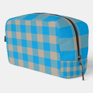 Blue Brown Plaid Pattern Toiletry Bag