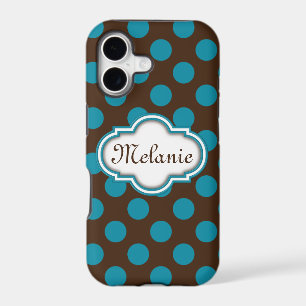 Blue Brown Polka Dots Quatrefoil Nameplate