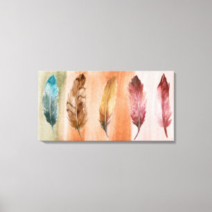 Blue Brown Red Feathers Stretched Canvas Print