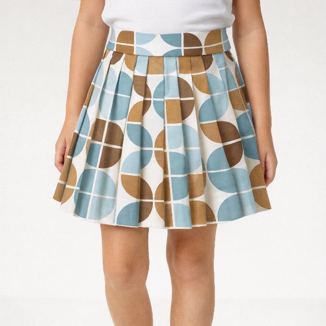 Blue Brown Retro Quarters Pattern Fabric (Pleated skirt sewing project using fabric.)