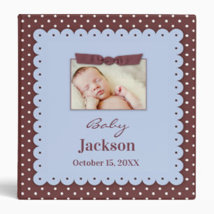 Blue Brown Ribbon Baby Photo Binder