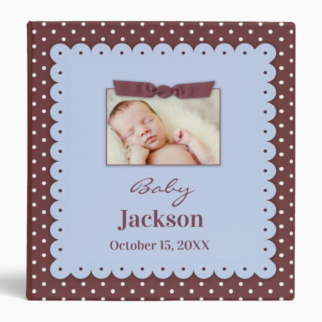 Blue Brown Ribbon Baby Photo Binder (Front)
