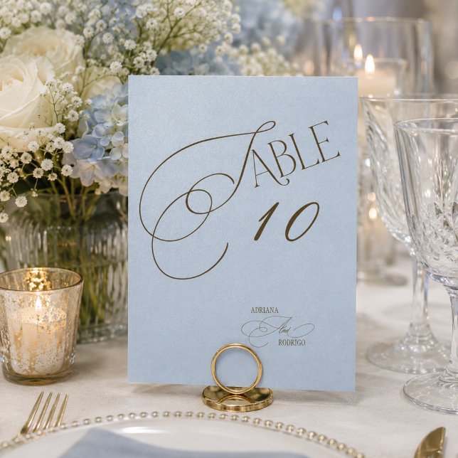 Blue Brown Romantic Wedding Table Number (Creator Uploaded)