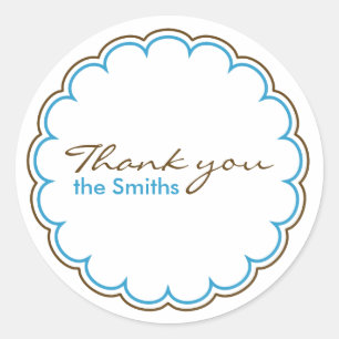 Blue Brown Scallop Thank You Stickers