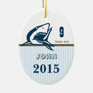 Blue & Brown Shark Dot Stripes Photo Ornament