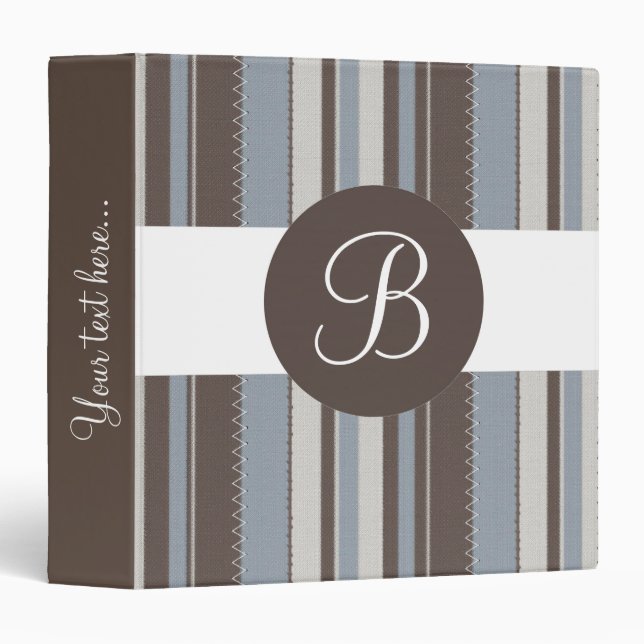 Blue brown stitched stripes monogram custom binder (Front/Spine)