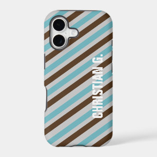 Blue brown stripe pattern custom name personal