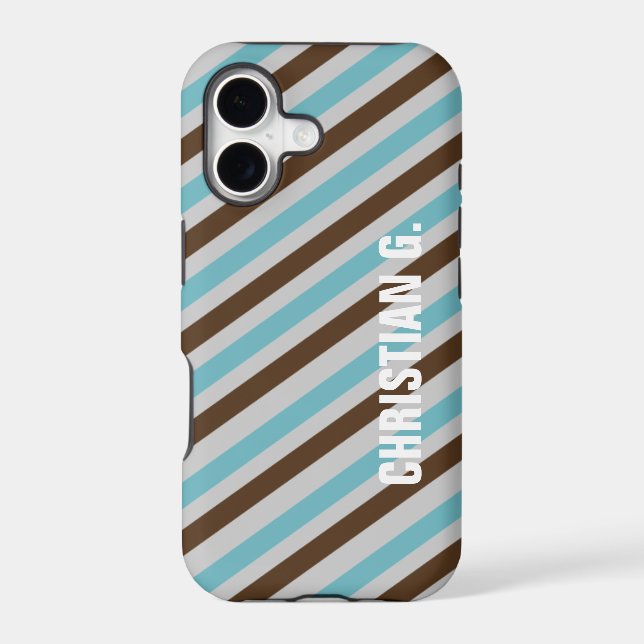 Blue brown stripe pattern custom name personal (Back)