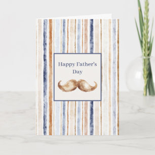 Blue Brown Stripes Cream Moustache Father's Day Card