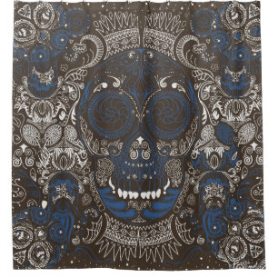 Blue & Brown Sugar Skull Line Art