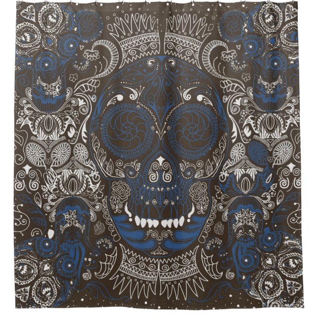 Blue & Brown Sugar Skull Line Art (Front)