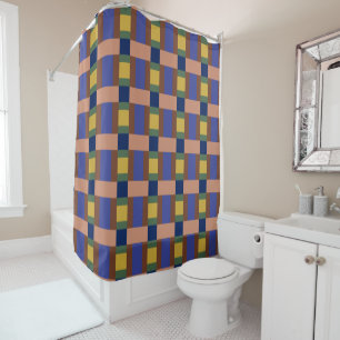 Blue Brown Tan Green Yellow Colour Block Print