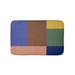 Blue Brown Tan Green Yellow Colour Block Print Bath Mat