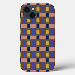 Blue Brown Tan Green Yellow Colour Block Print iPhone 13 Case