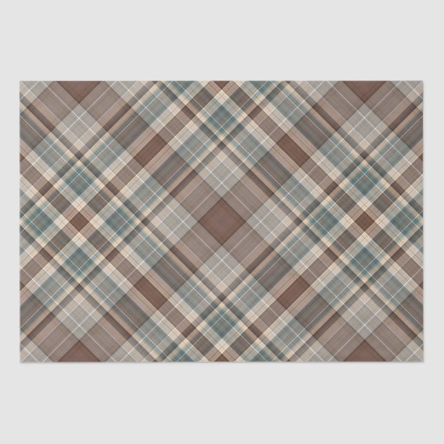 Blue brown tartan check tissue paper (Front)