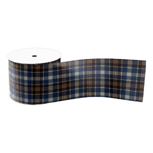 Blue Brown Tartan Plaid Cottage Core Style Grosgrain Ribbon
