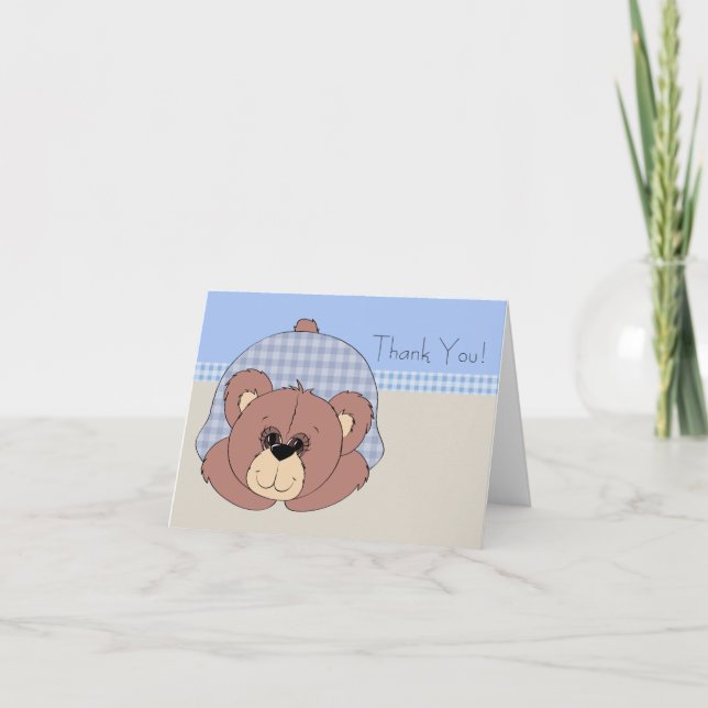Blue Brown Teddy Bear Merci Cartes (Devant)