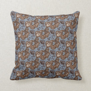 Blue Brown Tones Mottled Abstract Modern Pattern Throw Pillow