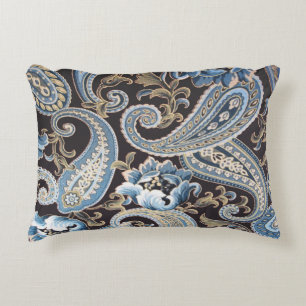 Blue Brown Vintage Paisley Accent Pillow