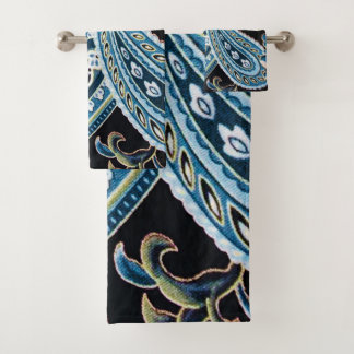 Blue Brown Vintage Paisley Bath Towel Set