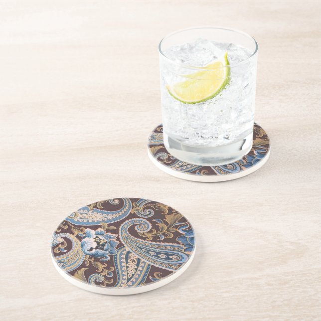 Blue Brown Vintage Paisley New Coaster (Side)