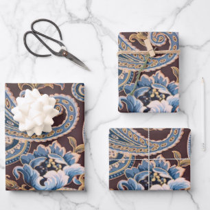 Blue Brown Vintage Paisley New Wrapping Paper Sheet