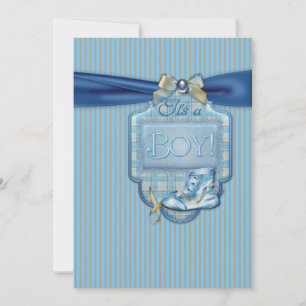 Blue Brown Vintge Boy Shower Invitation