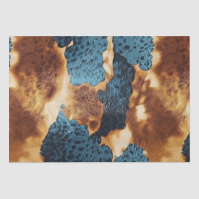 Blue Brown Western Cowhide Tissue Paper (Front)