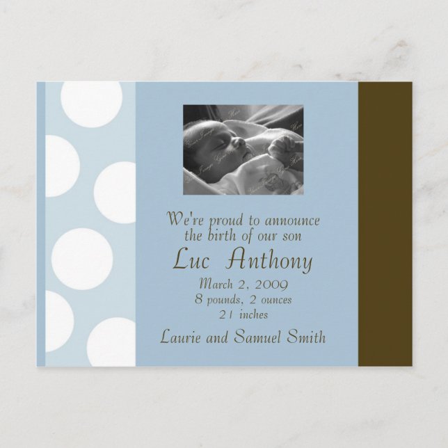 Blue Brown White Dots Postcard  (Customizable) (Front)