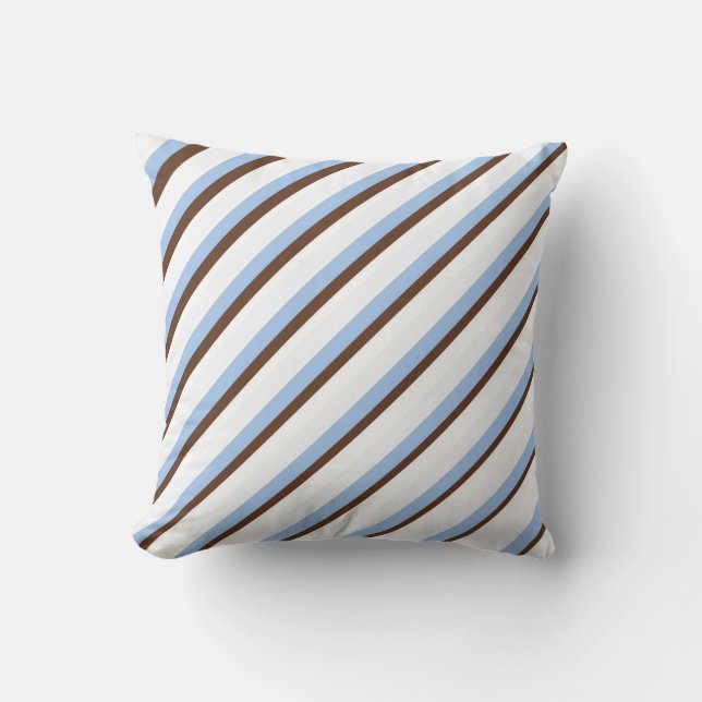 Blue, Brown & White Stripes and Dots Throw Pillow (Front)