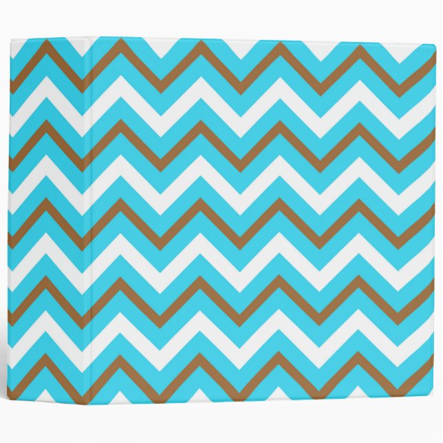 Blue Brown White Zig Zag Lines Geometric Sea Wave Binder (Front/Spine)