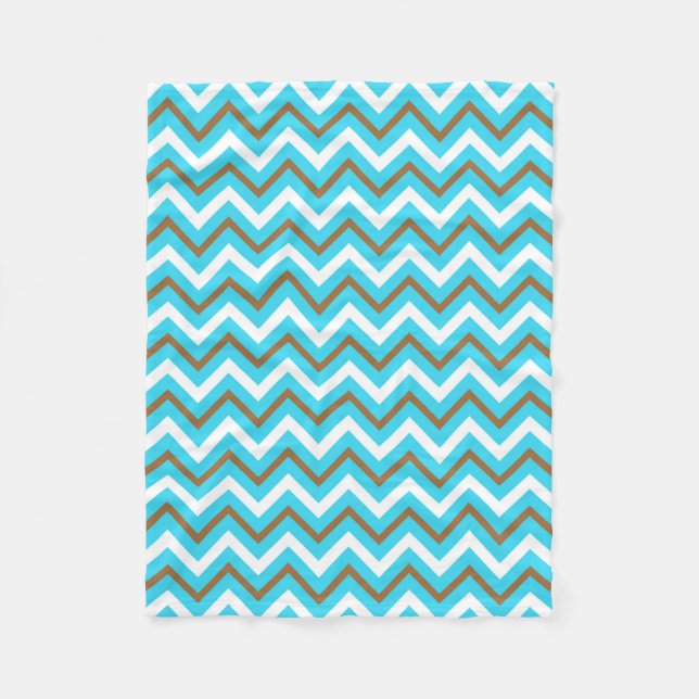 Blue Brown White Zig Zag Lines Geometric Sea Waves Fleece Blanket (Front)